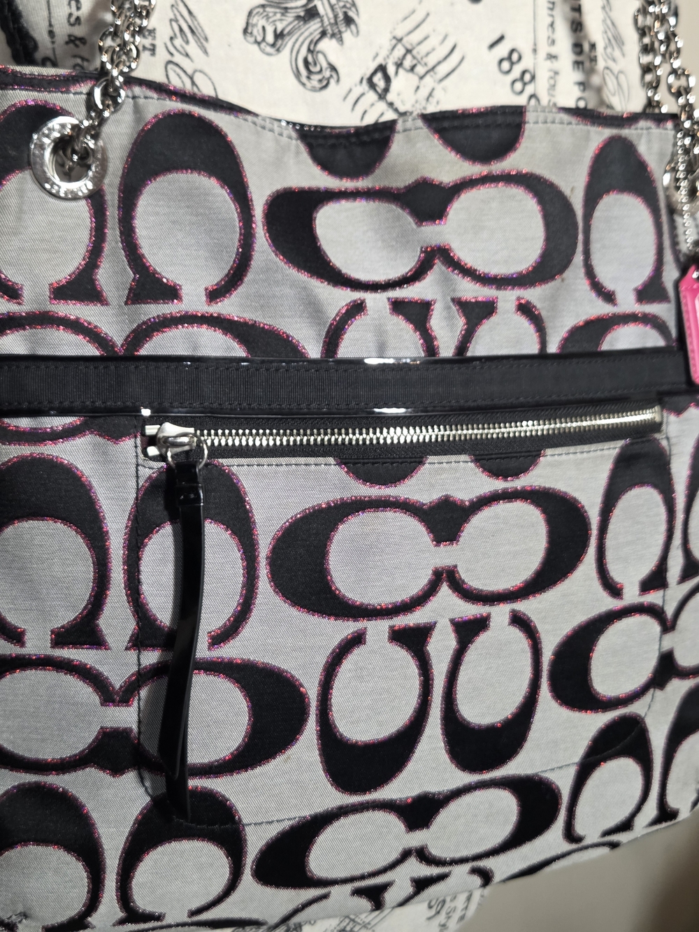 Coach Poppy Metallic Signature Slim Tote Gray 2 Tags (Style 21161) - Picture 5 of 14
